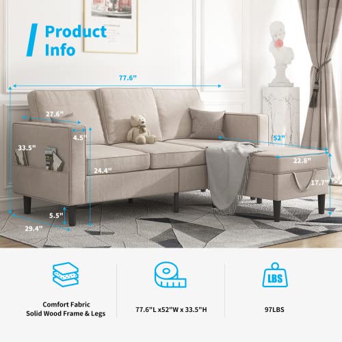 Mjkone Convertible Sectional Sofa Couch, L-Shaped Couch with Storage Ottoman, Couches for Living Room, Living Room Furniture Suitable for Small Space-Apartment/Upstairs Loft/Living Room (Beige)