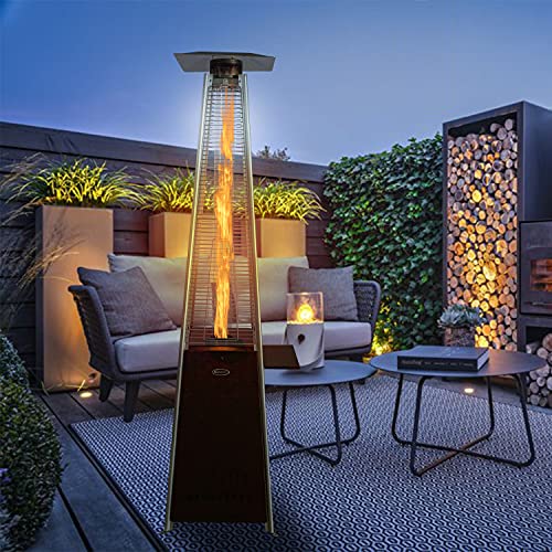 Outdoor Propane Patio Heater, 48000BTU Pyramid Heater with Waterproof Cover And Wheels, Multi-function Hearer for Patio/Garden/Porch/Balcony, Gift White Gloves,Hammered Bronze