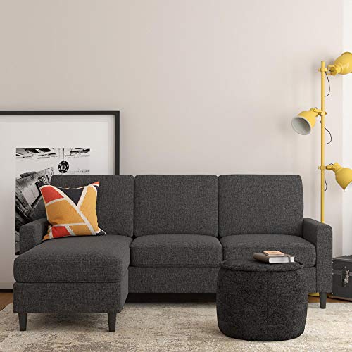 Dorel Living Beckie Reversible Upholstered Sectional, Charcoal Gray