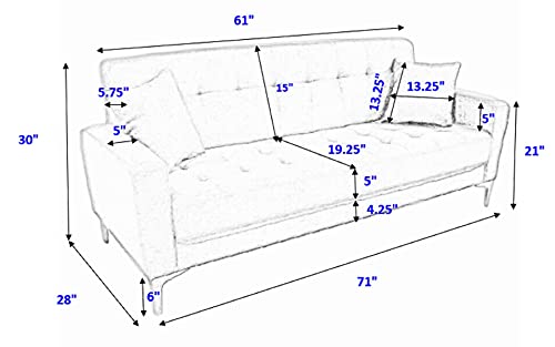 Viscologic Bella Forward Fashion Mid-Century Tufted Style Fabric Upholstered Modern Living Room Sofa (Beige) (3 Seater Sofa)