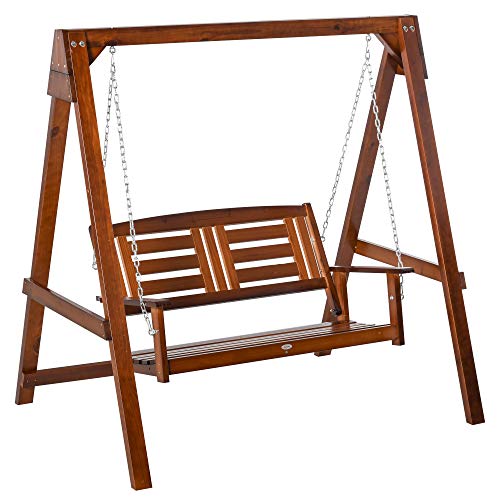 Outsunny 2-Person Outdoor Patio Swing Chair with Antebellum Style, Wood Finish/Design, & Wide Backrest for Patio & Yard, 63