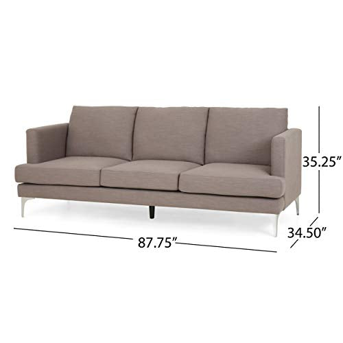 Faithe Modern Fabric 3 Seater Sofa, Dark Taupe and Silver
