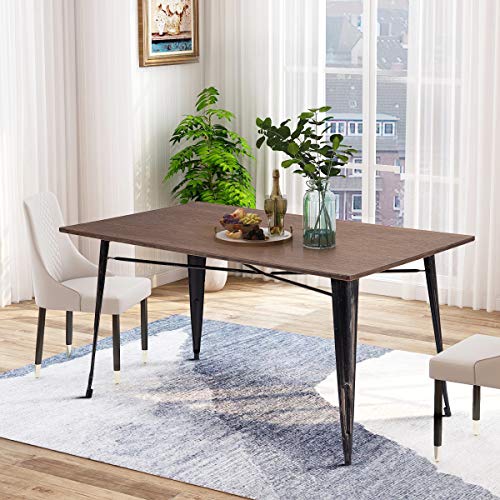 Dining Table, Antique Style Rectangular Dining Table with Metal Legs, Distressed Black