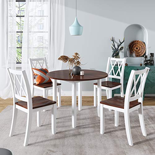 Harper & Bright Designs Dining Table Set - 5 Piece Round Dining Set with 4 Chairs Wood Dining Table Set