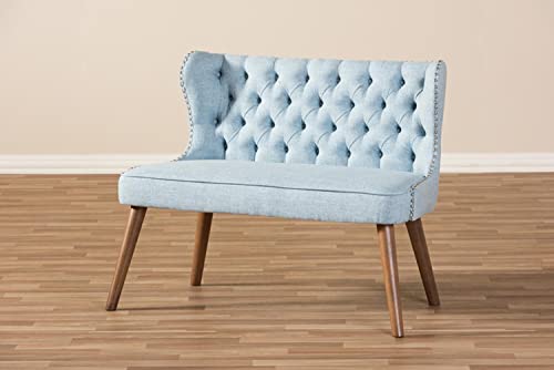 Baxton Studio Scarlett Mid-Century Modern Upholstered Button-Tufting with Nail Heads Trim 2-Seater Loveseat Settee Light Beige