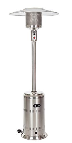 Fire Sense Stainless Steel Commercial Patio Heater with Wheels | Uses 20 Pound Propane Tank | 46,000 BTU Output | Electronic Ignition System | Weighted Base | Portable Outdoor Heat Lamp