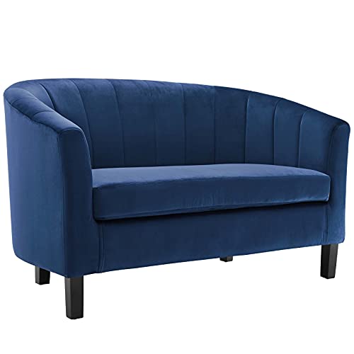Modway Prospect Channel Tufted Upholstered Velvet Loveseat, Navy