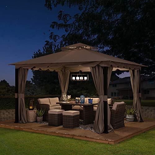 Sunjoy Pindar 11 x 13 ft. Steel Gazebo with 2-Tier Hip Roof, Gray