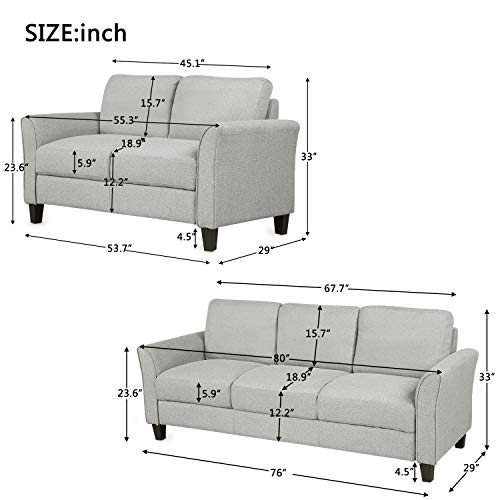 Harper & Bright Designs Living Room Furniture Set Loveseat Sofa and 3-Seat Sofa Couches Linen Fabric Upholstered Sofa Set, Light Gray