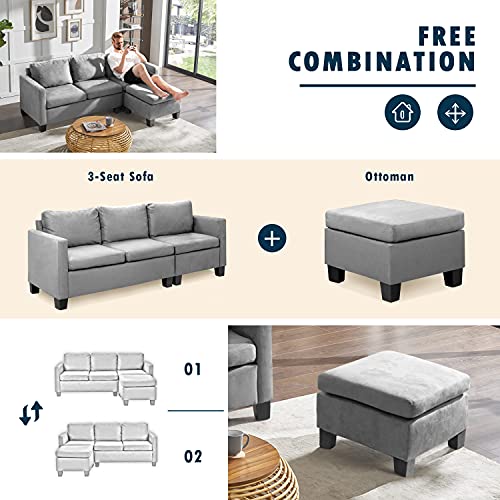 Flamaker Convertible Sectional Sofa L-Shaped Couch 3-seat Modern Fabric Reversible Sofa Couch (Light Grey)