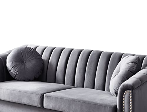 HomSof Modern Velvet Upholstered Couch, 3 Seat Tufted Back with Nail Arms, Solid Wood Legs, Sleeper Sofa, Compact Living Space, Apartment, Bonus Room, Loveseat, Grey