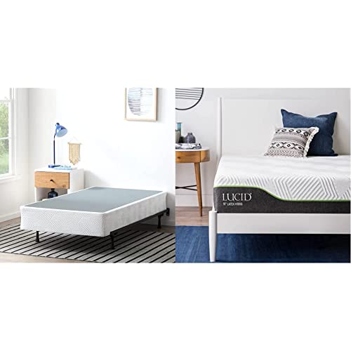 Lucid 10 Inch Latex Hybrid Mattress and High-Profile 9 Inch Steel Foldable Twin XL Box Spring Foundation with Center Support Bolts