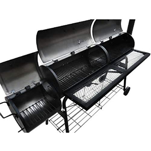 DESITEUS Smoker BBQ Offset Upgrade Smoker BBQ Charcoal Grill, Outdoor Large Barbecue Cooker Charcoal Grill, 1 fire Compartment and 2 Smoking Chambers, Coated Metal, Black