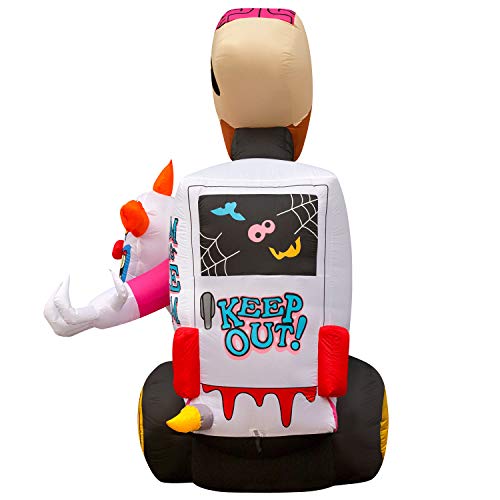 Holidayana 8 ft Inflatable Halloween Clown Ice Cream Truck Yard Decoration - 8 ft Tall Lawn Decoration, Bright Internal Lights, Built-in Fan, and Included Stakes and Ropes