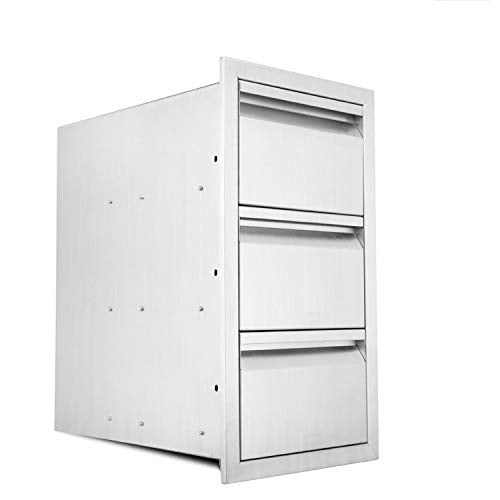 Karpevta Outdoor Kitchen Drawer W14XD21XH25.4 Inches Triple Access BBQ Drawers - Stainless Steel 3 Tier Drawers Box Frame Style for Outdoor Kitchen Grilling Station or Commercial BBQ Island
