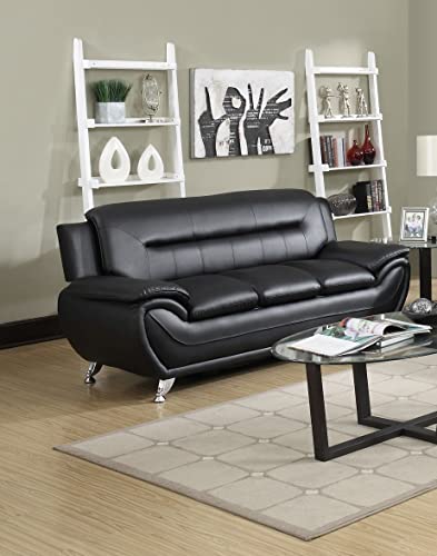 US Pride Furniture Elegant Black Faux Leather 79.2’’ Wide Tight Living Room Firm Back Support & Solid Stainless Steel Legs (S5395-5399) Sofas