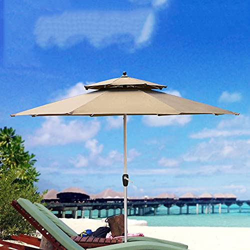 LKP Outdoor Patio Umbrella Market Umbrella Aluminum Outdoor Umbrella Double Top Table Umbrella with Crank for Pool Garden Beach Backyard