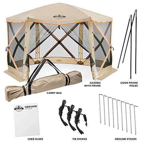Hike Crew 6-Panel Pop-Up Screen House Gazebo 140x140 Inch – Instant Setup 6-Sided Hub Tent UV Resistant (SPF 50+) Fits 9 People Heavy Duty 210D Material – Includes Carry Bag & Ground Stakes