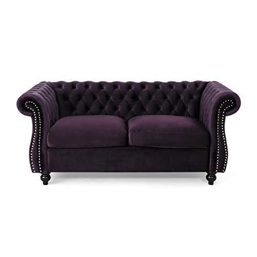 GDFStudio Christopher Knight Home Karen Traditional Chesterfield Loveseat Sofa, BlackBerry and Dark Brown, 61.75 x 33.75 x 27.75