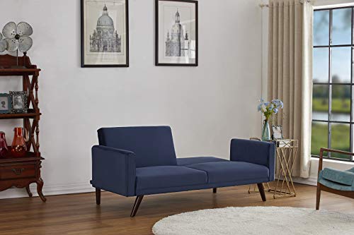 US Pride Furniture Velvet Square Arm Sleeper Sofabed, Dark Blue
