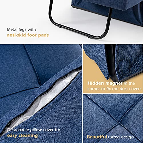 Giantex Sofa Bed Convertible Sleeper Adjustable Recliner Chair 4 in 1 Multi-Function 6-Position Backrest Ottoman Guest Bed Sofa Couch with Waist Pillow No Assembly (Blue)