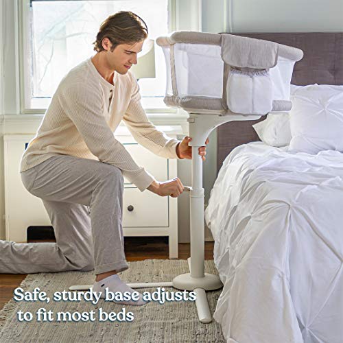 HALO BassiNest Swivel Sleeper, Bedside Bassinet, Soothing Center with Nightlight, Vibration and Sound, Premiere Series, Herringbone