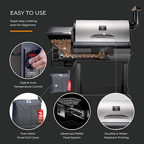 Z GRILLS ZPG-7002E 2020 Upgrade Wood Pellet Grill & Smoker, 8 in 1 BBQ Grill Auto Temperature Controls, inch Cooking Area, 700 sq, Silver