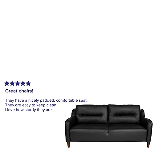 Flash Furniture Newton Hill Upholstered Bustle Back Sofa in Black LeatherSoft