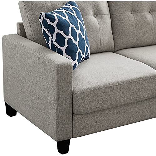 Devion Furniture Button Tufted Back Linen Fabric Sectional Sofa with Toss Pillow Included in Light Gray