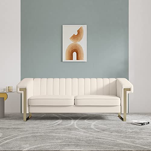 Magic Home 83.85 Inch Velvet Sofa Couch,Mid-Century Loveseat Sofa, Upholstered Living Room Sofa with Removable Cushion for Living Room Bedroom Apartment (Beige)