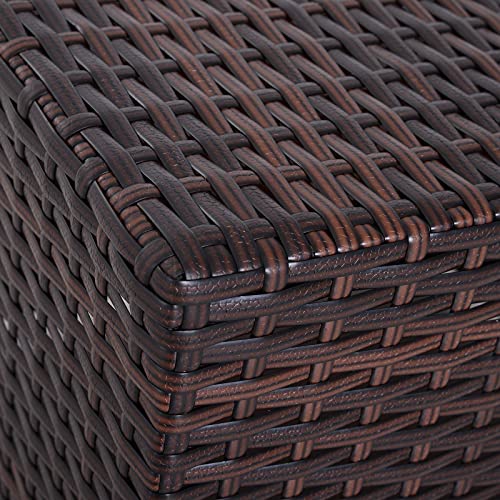 Outsunny 3 Piece Rattan Wicker Side Table Set with Square, Round Shape, Outdoor Garden Coffee Bistro Table, Brown