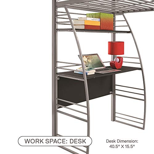 DHP Studio Loft Bunk Bed Over Desk and Bookcase with Metal Frame - Twin (Gray)