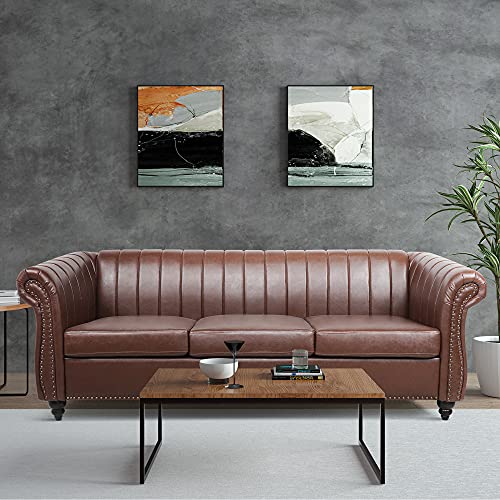 Modern Design Couch, 3 Sofa Couch Seater, Faux Leather Couch for Living Room Furniture Set (Dark Brown)