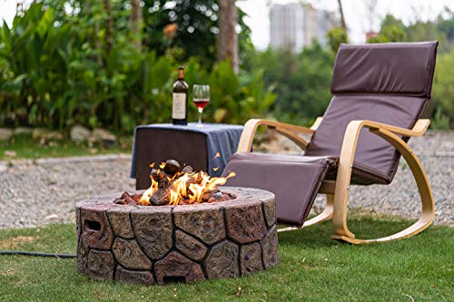 AMKV Outdoor Propane fire Pit Table, Brown Artificial Stone Texture Patio Gas fire Pit Table with Free Lava Rock for Garden,Camping,Yard.