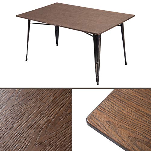 Dining Table, Antique Style Rectangular Dining Table with Metal Legs, Distressed Black