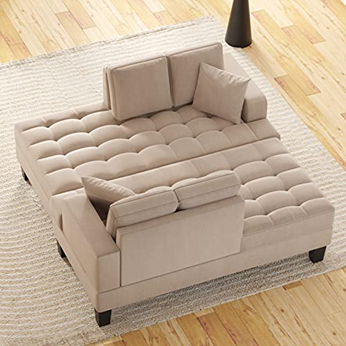 Merax 2 Piece Tufted Chaise Lounge Set Upholstered Textured Fabric Chaise Lounge Upholstered Lounge Chairs for for Bedroom, Apartment, Small Spaces,Toss Pillow Included