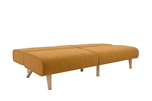 Novogratz Palm Springs Convertible Sofa Sleeper in Rich Linen, Sturdy Wooden Legs and Tufted Design, Mustard Linen, 2182929N