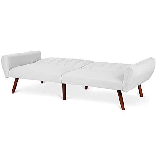 Grey Convertible Futon Sofa Bed Premium Couch Mattress Upholstered Seat Split Backrest Recliner Lounger Splitback Sleeper 5 Reclining Angles Home Living Room Bedroom Apartment Studio Modern Furniture