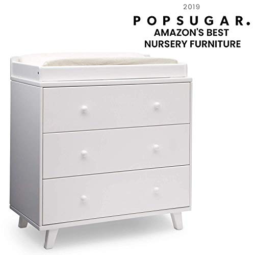 Delta Children Ava 3 Drawer Dresser with Changing Top, White