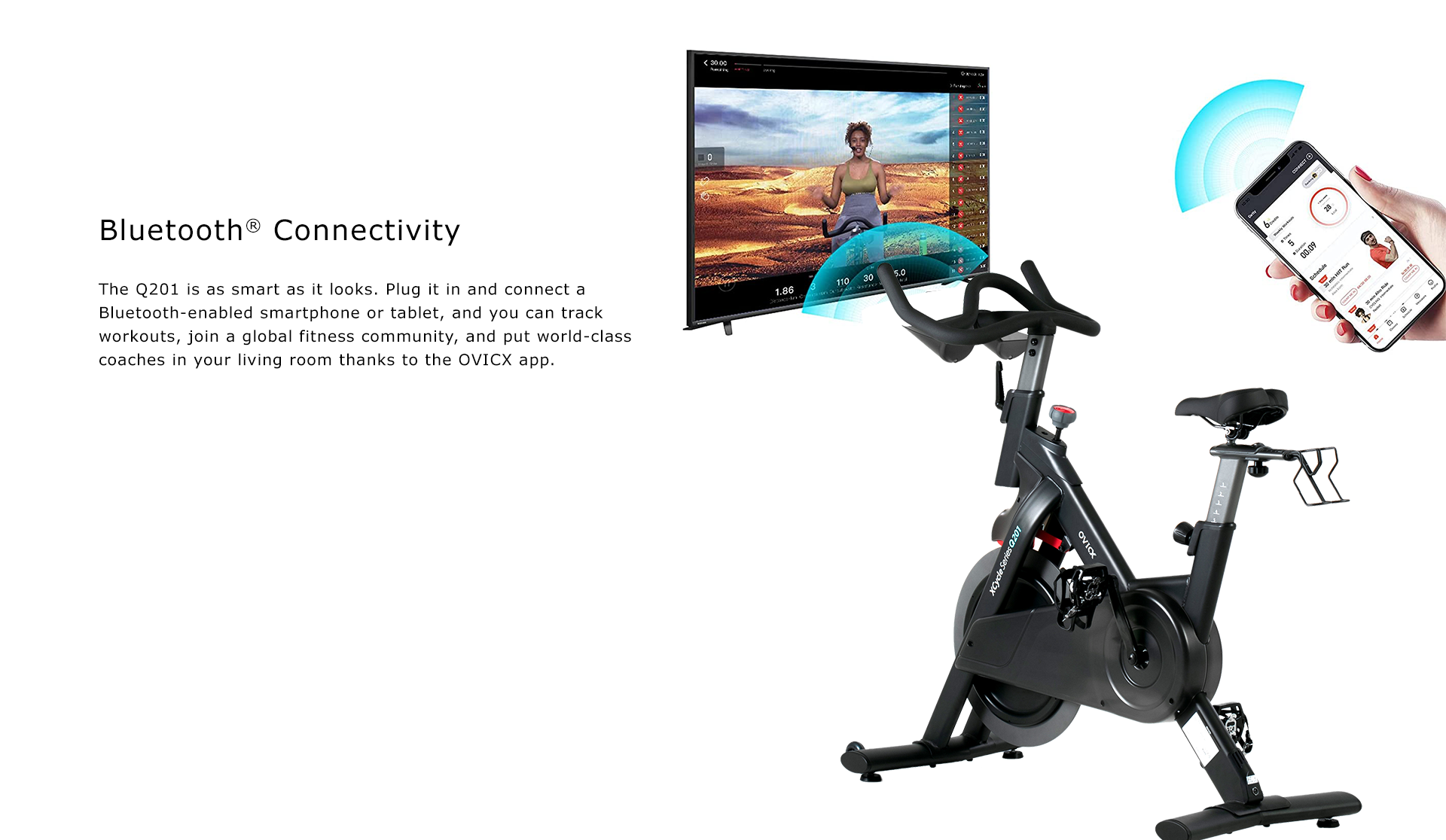 OVICX OS-EBIKE-Q201 Stationary Exercise Bike With Bluetooth Connectivity New