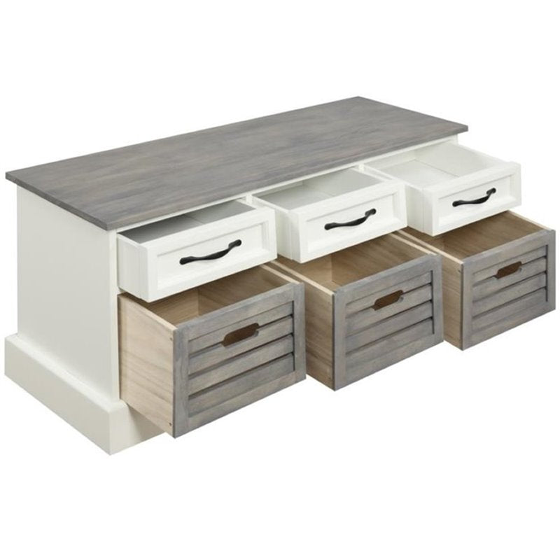 6 Drawer Storage Bench in White and Gray