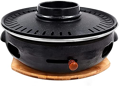 WDSZXH Portable Barbecues Cast Iron Charcoal Grill Household Charcoal Grill BBQ Grill Portable Food Charcoal Stove with Miso Soup Pan Cast Iron Grill (Color : Black, Size : 34x13cm)