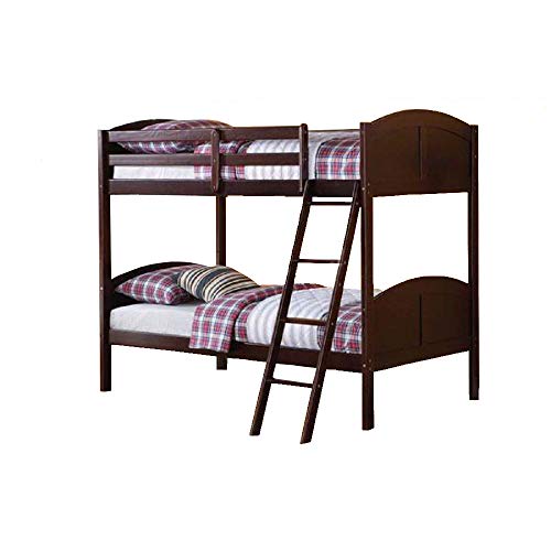 Twin Over Twin Bunk Bed, Harper&Bright Designs Solid Wood Twin Size Bed Frame with Headboard and Footboard, Wooden Slat System, No Box Spring Needed, with Ladder and Guard Rail (Espresso)