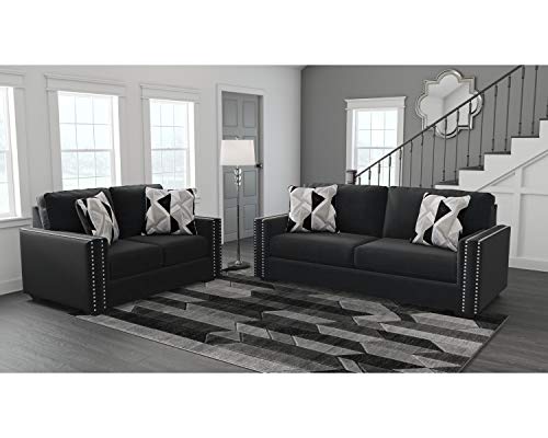 Signature Design by Ashley Gleston Glam Upholstered Sofa with Nailhead Trim, Black