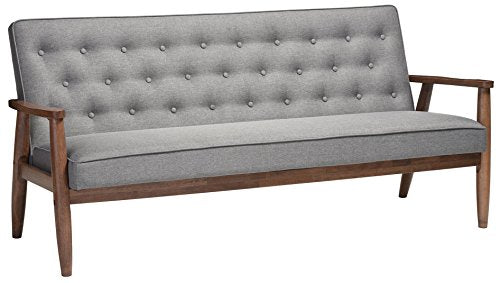 Baxton Studio Sorrento Mid-Century Retro Modern Fabric Upholstered Wooden 3-Seater Sofa, Grey