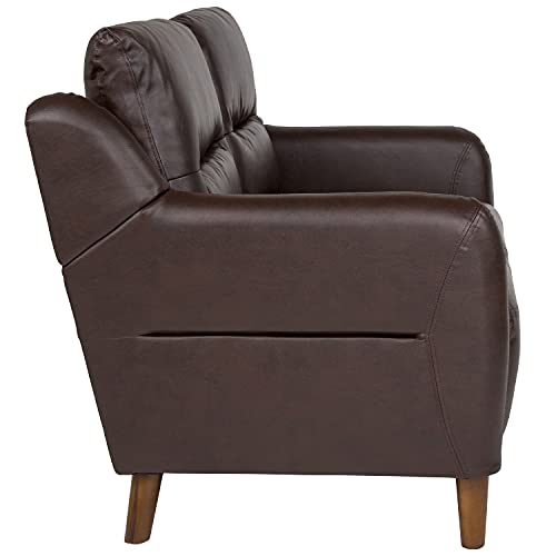 Flash Furniture Newton Hill Upholstered Bustle Back Loveseat in Brown LeatherSoft
