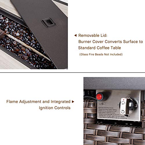 Grand patio Outdoor Propane Fire Pit Table with Cover/Lid, Gas Fire Tables Firepits for Outside 43 inch 45,000 BTU, Wicker/Rectangle