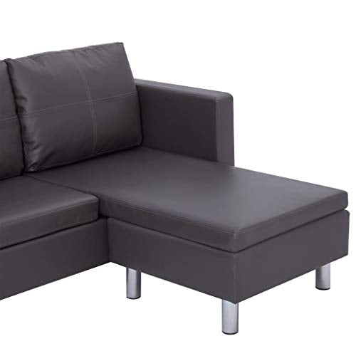 Modern Sectional Sofa L Shaped 3-Seater with Cushions, Leisure Sofa Recliner, Grey Faux Leather