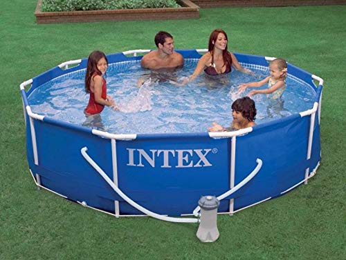 Intex 28201EH 10ft x 30in 4 Person Metal Frame Outdoor Above Ground Round Swimming Pool with Filter Pump and 6 Type H Replacement Filter Cartridges