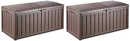 KETER Glenwood Plastic Deck Storage Container Box Outdoor Patio Furniture 101 Gal, Brown (Twо Pаck)
